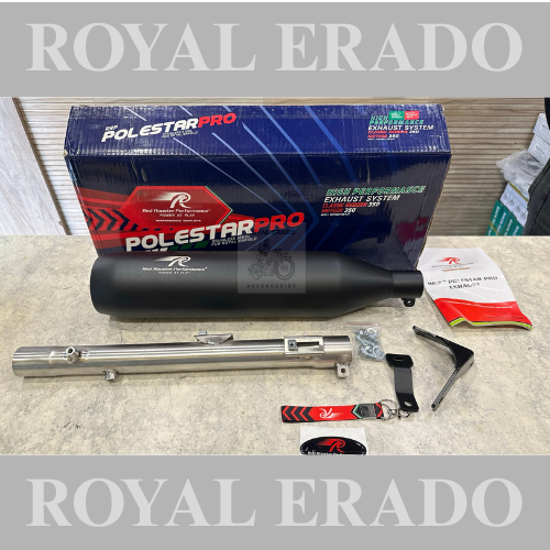 Royal enfield meteor 350 red rooster performance exhaust polestar pro model silencer in black