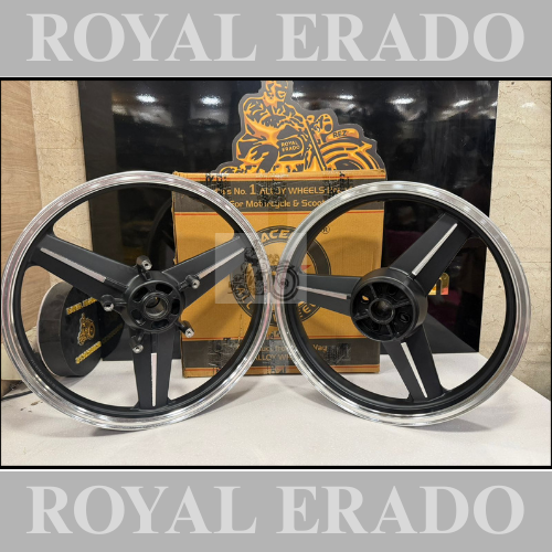 Raceby kingway Mercedes diamond black alloy wheel Alloy wheel for Royal Enfield reborn classic double disc and new standard battalion after 2022 model ( front 19” disc & rear disc 18” )