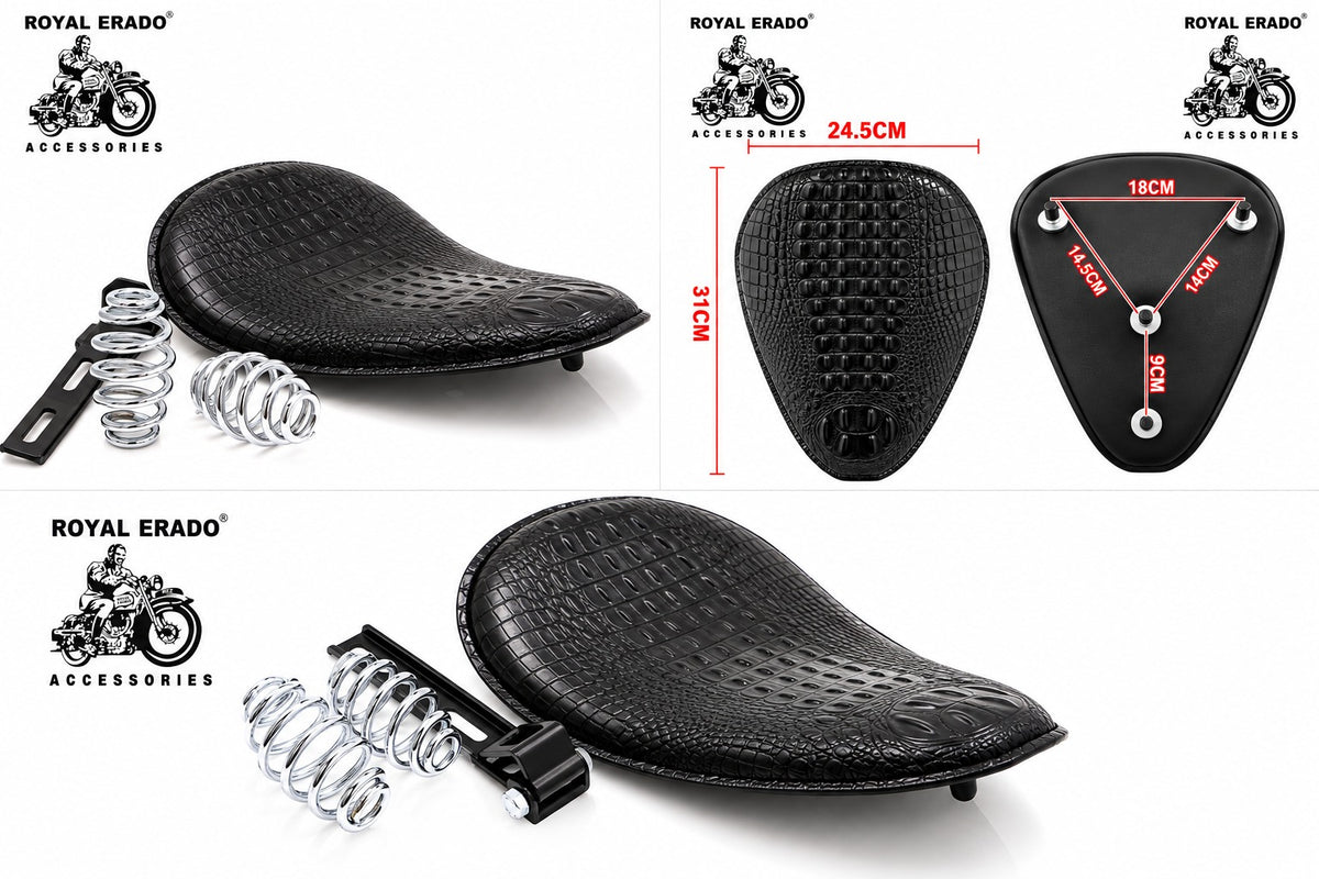 Crocodile Leather Solo Small Seat Fit For Royal Enfield Classic Electra Standard Vintage G2 1962 Old Model Bullet 350 , Harley-davidson Sporter Models