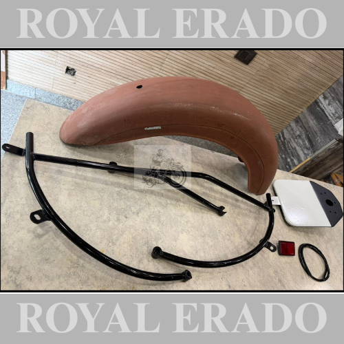 Royal enfield vintage g2 1962 old model bullet 350 style rear mudguard with number plate ad stays for classic electra and standard