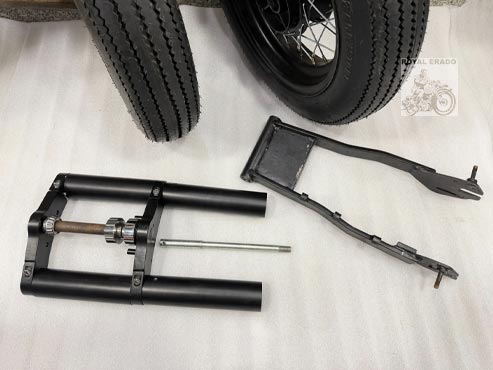 Harley Style Bobber Kit With Front And Rear Wheel & Balloon Tyre (Tyre Size 16" By 5") Front Front Fork & Broad Swing Arm, Harley Style Handlebar For Royal Enfield Classic Electra Standard Thunderbird