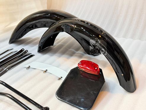 Royal Enfield Front And Rear G2 1962 Model Black Painted Mudguard With Stays & Front, Rear Number Plate For Classic Electra Standard