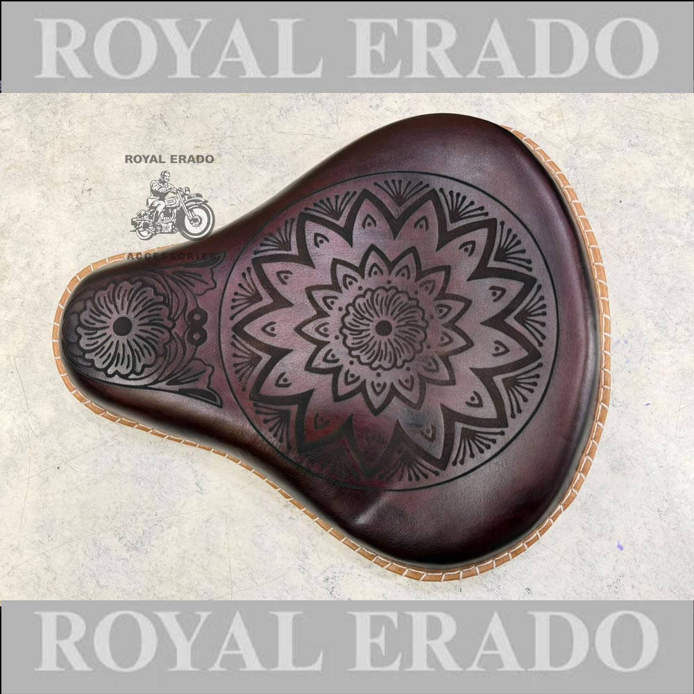 Vintage G2 1962 Old Model Bullet 350 Style Kabir Singh Front Seat In Leather With Engraving Embossing (Arjun Reddy Seat) For Classic Electra Standard