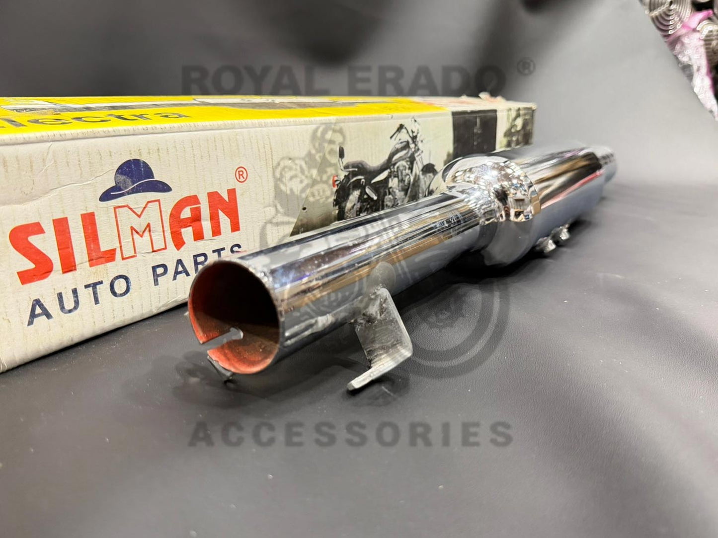 Silman Company Long Punjab Silencer Big Mouth Free Flow Loud Sound Chrome Exhaust For Royal Enfield Short Bend Pipe CI Engine Standard Electra
