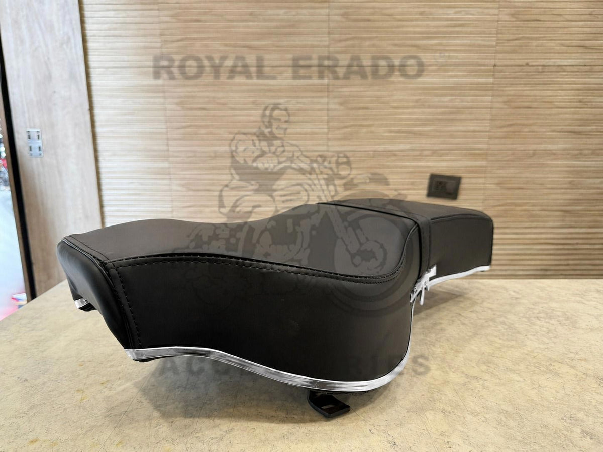 Vintage G2 1962 Old Model Bullet 350 Style Indore Seat With Chrome Beading & Chrome Gun Ak-47 Logo Royal Enfield For Classic Electra Standard