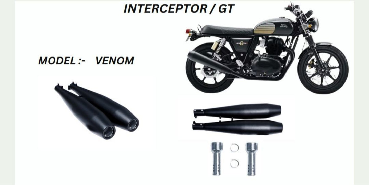 Venom Performance exhaust Stainless steel silencer with DB killer D.B killer in Black for Interceptor /GT