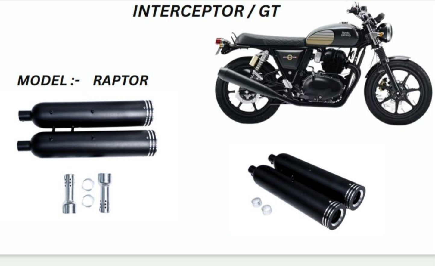 Raptor Performance exhaust Stainless steel silencer with DB killer D.B killer in Black for Interceptor /GT