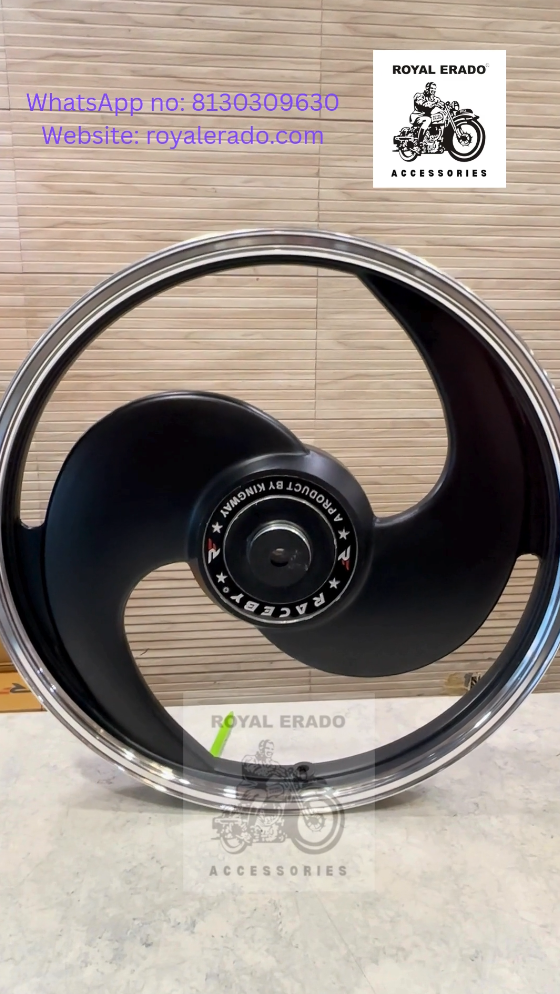 KINGWAY RACEBY 2 S Spokes S design Black Alloy Wheel Set BIG drum brake | For Splendor I3S N SPLENDOR PLUS N SPLENDOR PRO / hf deluxe / passion / passion pro / super splendor / hero Honda new model splendor (front 18” drum and rear 18” big drum )