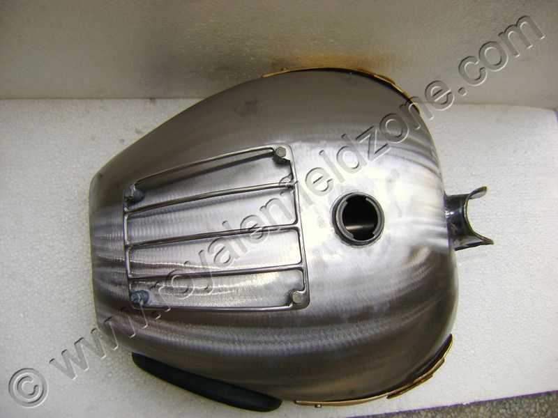 18 to 20 Liters Raw Tank for Royal Enfield with Tank Grill & Brass Tank Grill & Brass Tank Monogram & Rubber Knee Pads