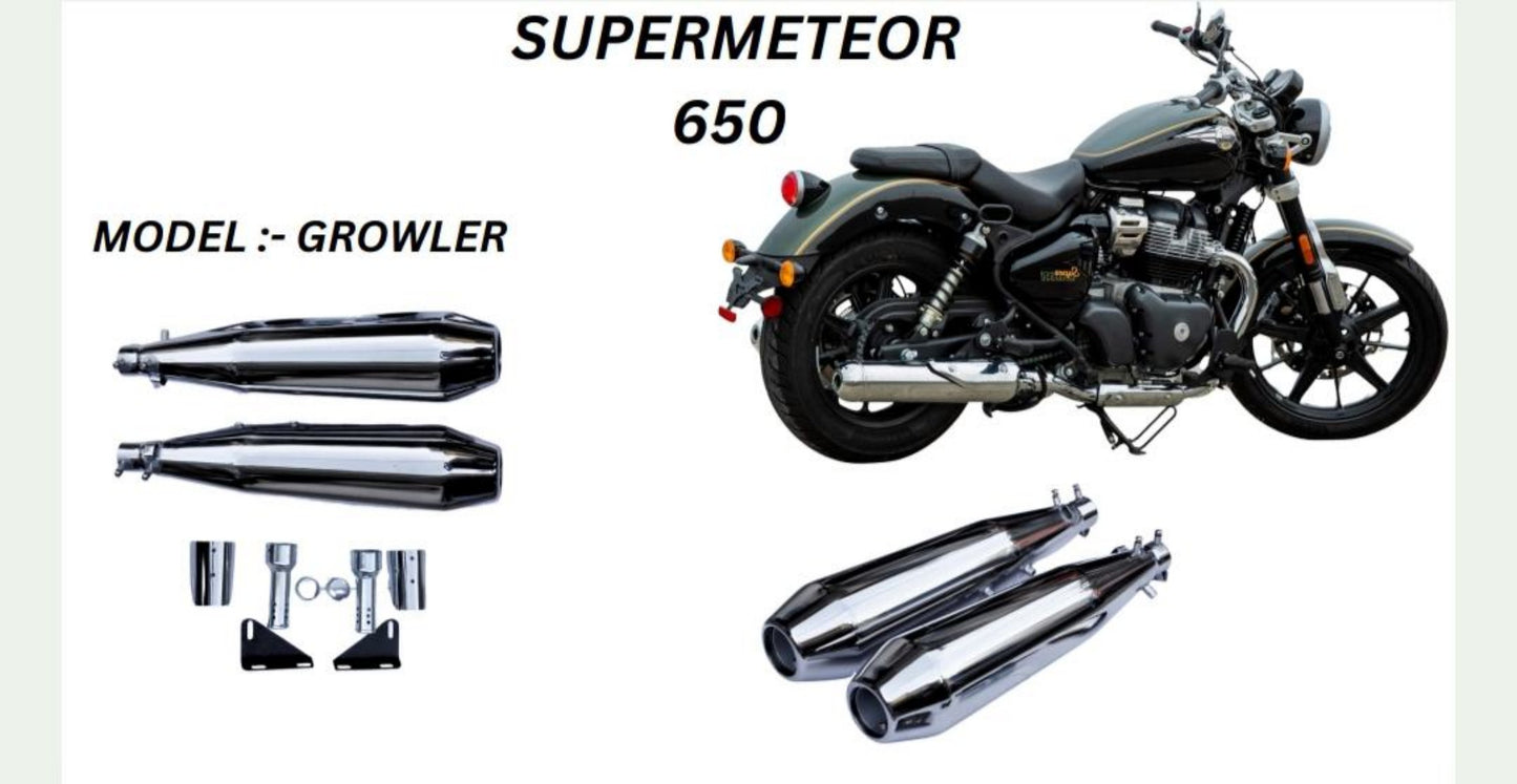 Growler Performance exhaust Stainless steel silencer with DB killer D.B killer in chrome for Super Meteor 650