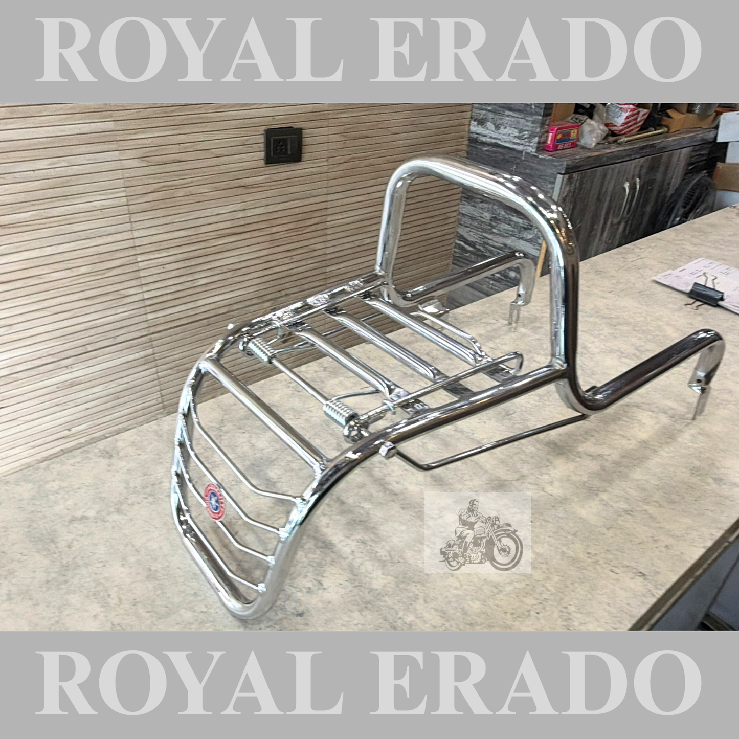 Royal Enfield Shocker fitting rear carrier with backrest in chrome for Standard Electra vintage g2 1963 old model bullet 350.
