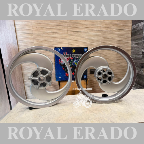 PAJERO 2 SPOKES 2s S DESIGN BROAD Alloy wheel SILVER COLOUR for Royal Enfield Reborn Classic Double Disc and New Standard Battalion after 2022 model (front 19” disc rear disc 18")
