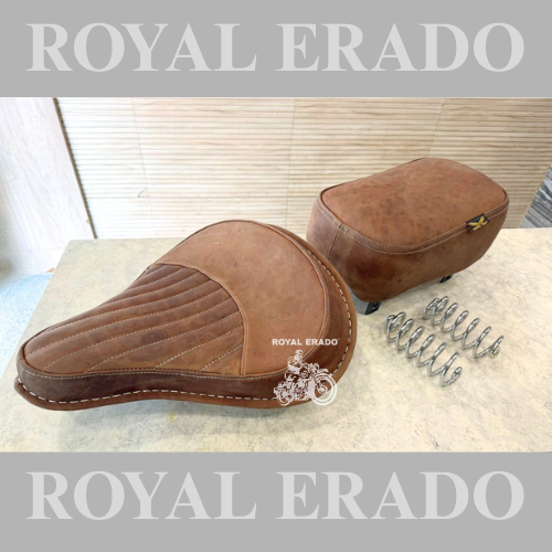 Royal Enfield brown leather seat, vintage G2 1962 old model style for Classic Electra Standard.