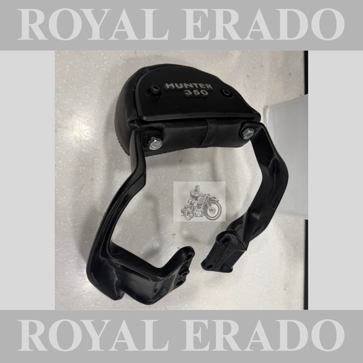 Royal Enfield Hunter 350 backrest in black with cushion and in aluminium