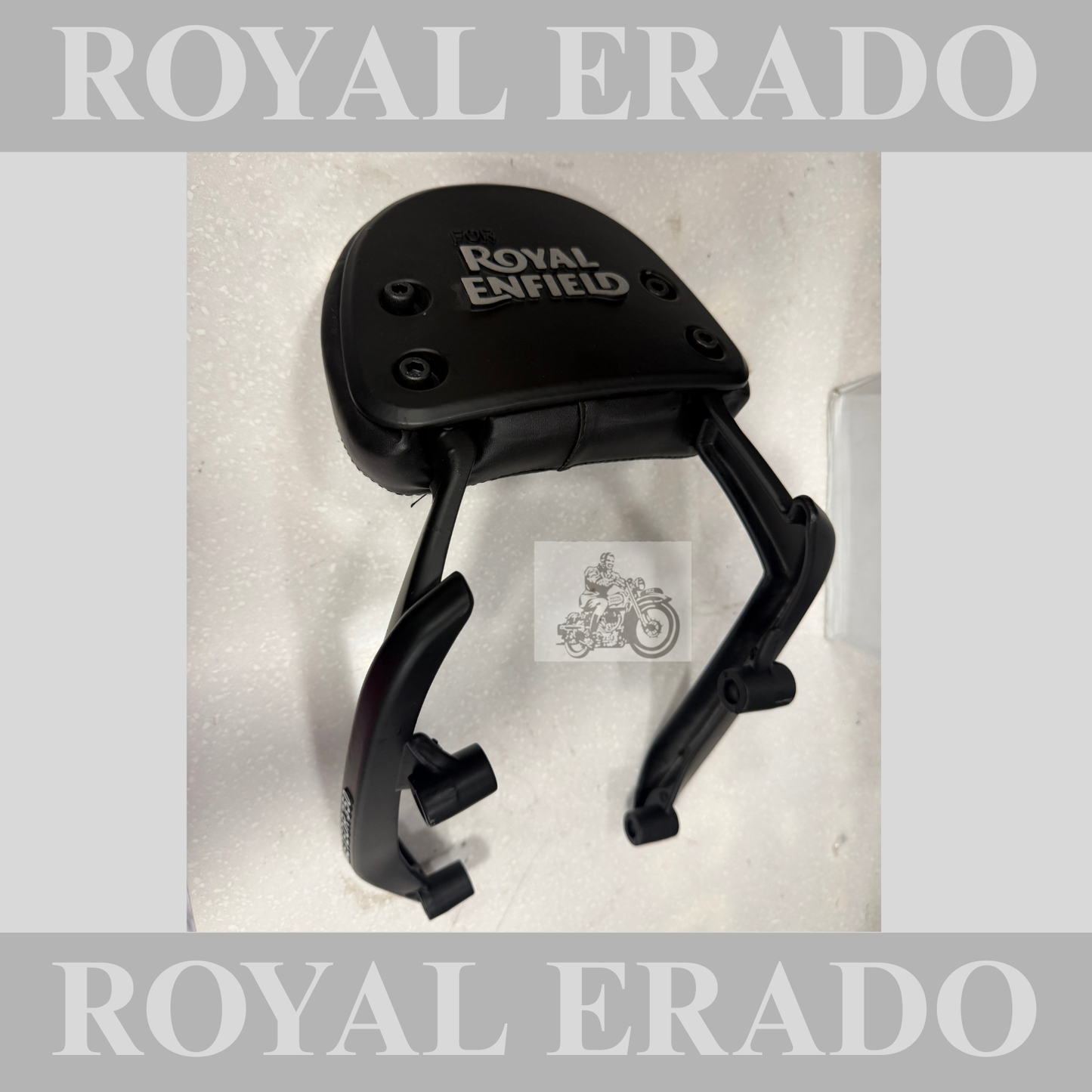 Royal Enfield Meteor 350 backrest in black with cushion and in aluminium