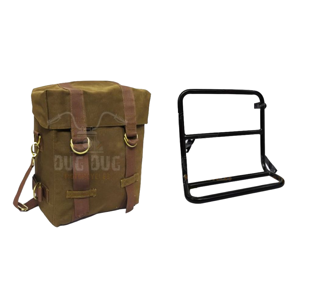 Canvas Bags and Saddle Stay RIGHT SIDE for Royal Enfield Super Meteor 650 / METEOR 350 / / CLASSIC REBORN / CLASSIC OLD – DARK KHAKI