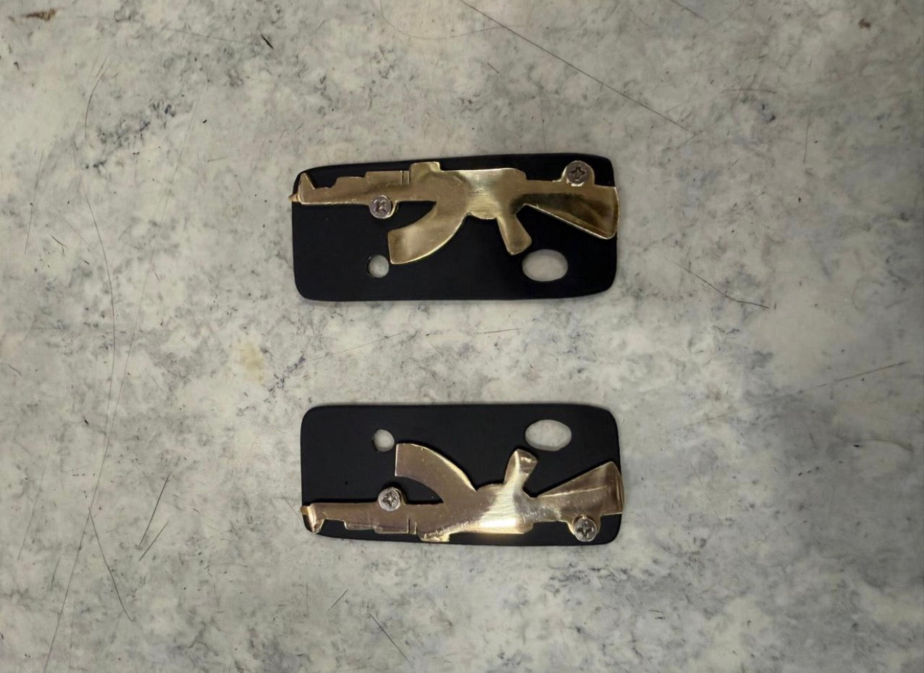 Royal enfield gun logo ak-47 logo in brass for seat