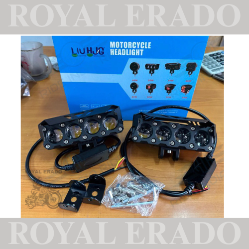 PAIR OF HJG UNIVERSAL 4 LED HIGH POWER FOG light WITH YELLOW WHITE BOTH for royal enfield classic , electra , standard , JAWA , THAR , ETC