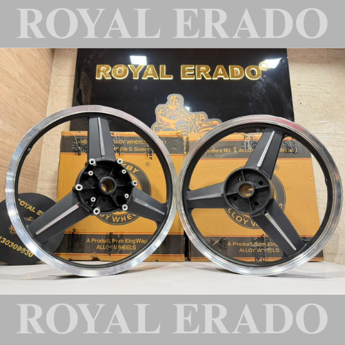 RACEBY KINGWAY MERCEDES DESIGN BLACK ALLOY WHEEL for Royal Enfield classic single disc and standard 500cc (front 19 disc rear drum 18)