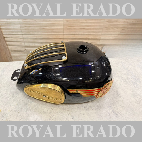 Royal Enfield Classic Electra Standard BS-3 BS-4 black tank with brass grill, brass monograms, and brass knee pads in 18 to 20 litres.