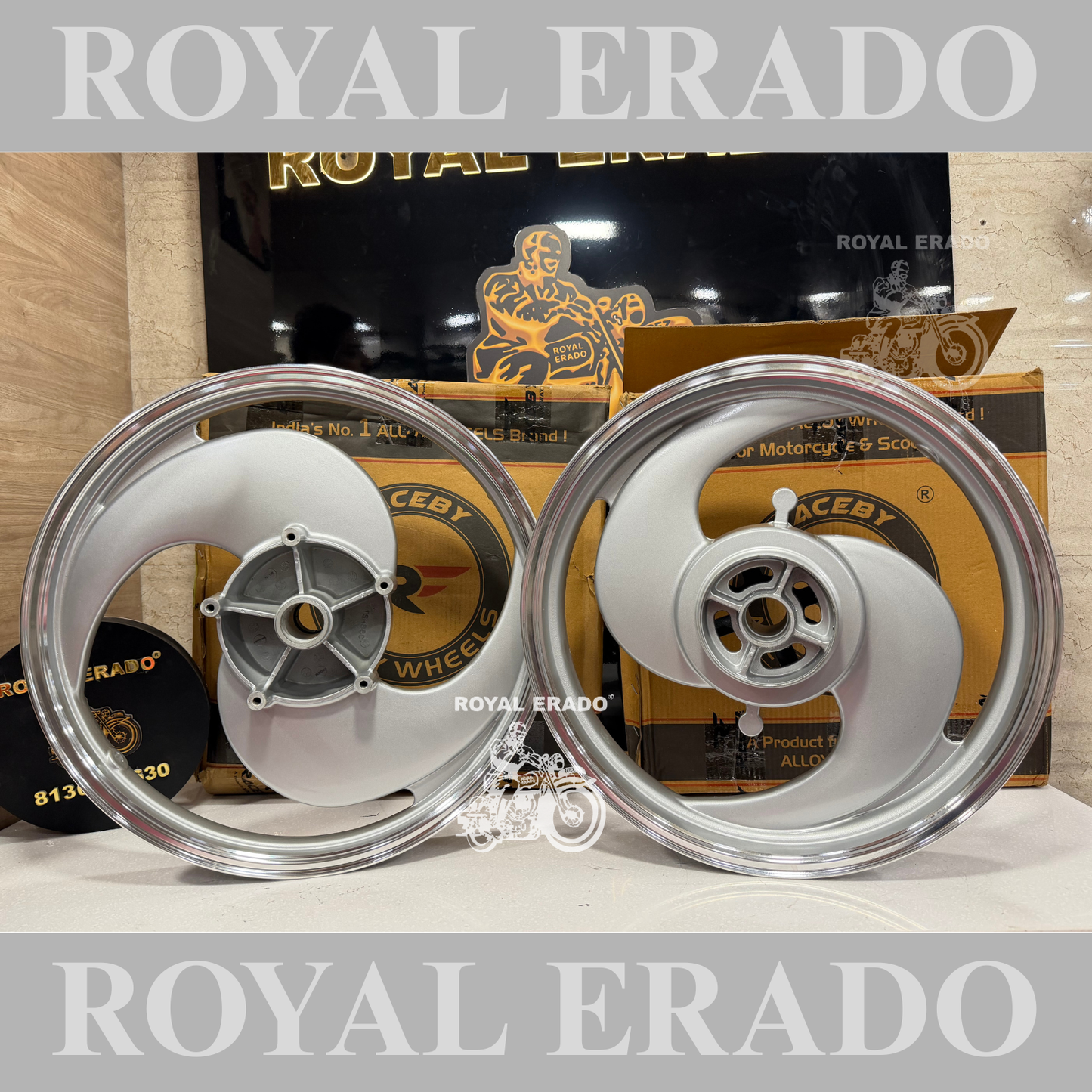 Kingway / Raceby 2s 2 spoke broad S Silver Alloy wheel for Royal Enfield reborn classic single disc and new standard battalion after 2022 model ( front 19” disc & rear drum 18” )