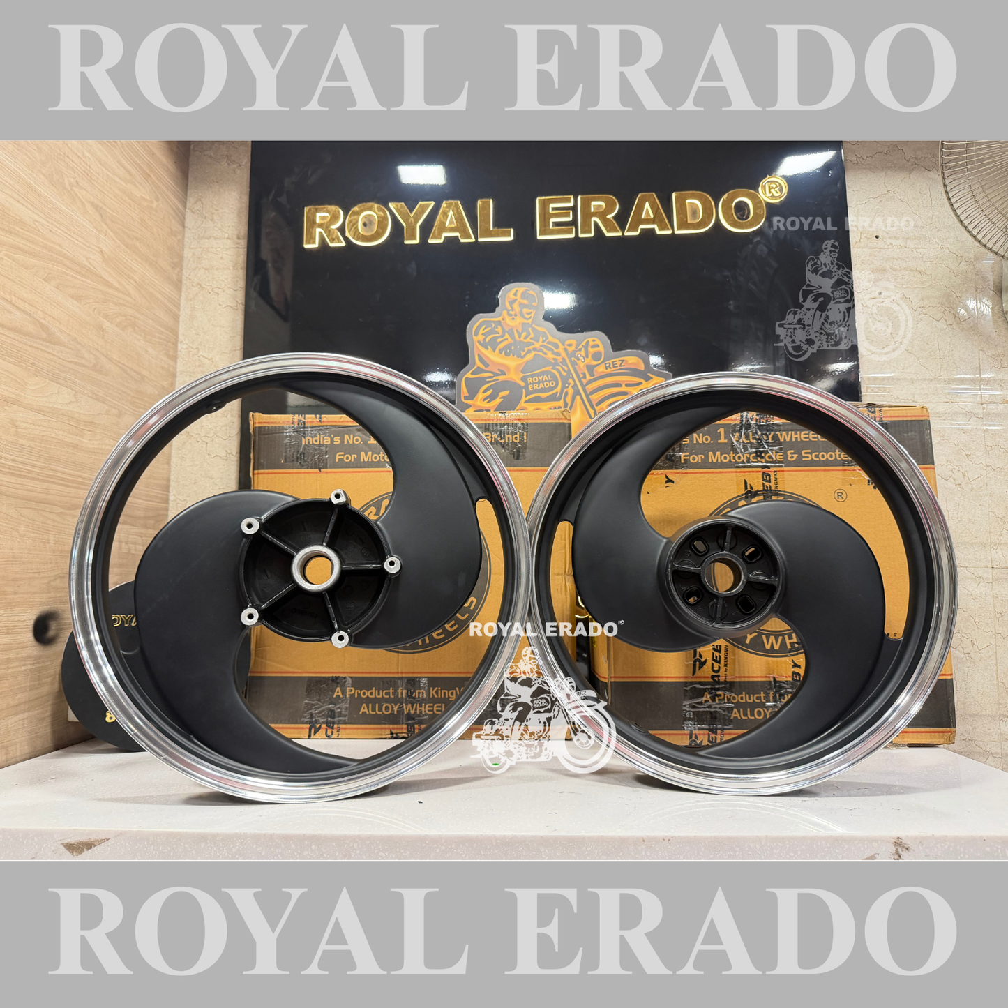 Raceby kingway 2 spoke 2S broad S black alloy wheel for classic and thunderbird double disc front 19” disc and rear 18” disc