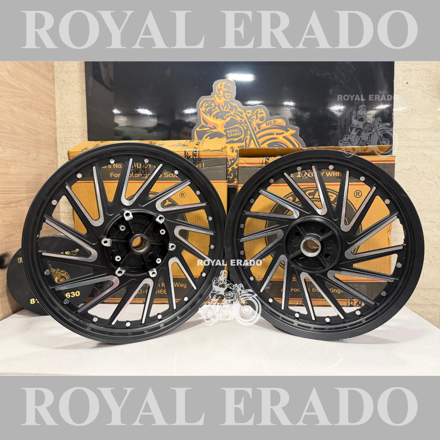 Raceby kingway cross v alloy wheel harley design Alloy wheel for Royal Enfield classic single disc and standard 500cc ( front 19” disc & rear drum 18” )