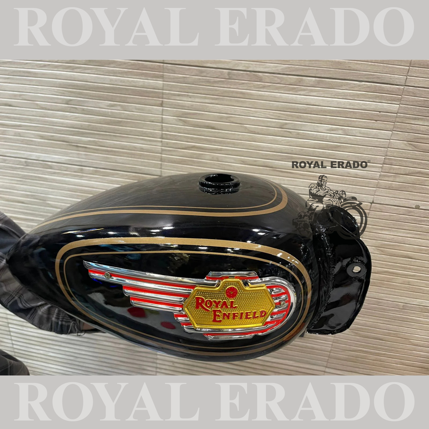 Vintage style tank for standard 350 electra old model bullet 350 in black with monogram and golden linning with paint for Royal Enfield