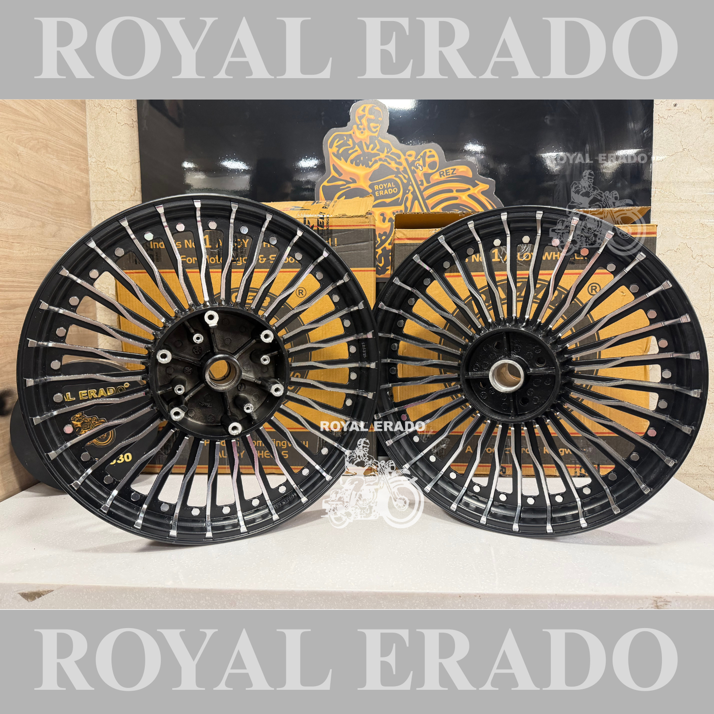 Kingway Raceby 30 Spokes Alloy Wheel set for Royal Enfield classic single disc and standard 500cc ( front 19” disc & rear drum 18” )