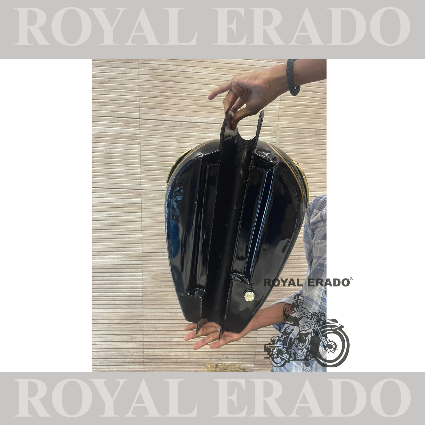 Vintage style tank for royal enfield g2 and old model standard & electra in black with brass monogram