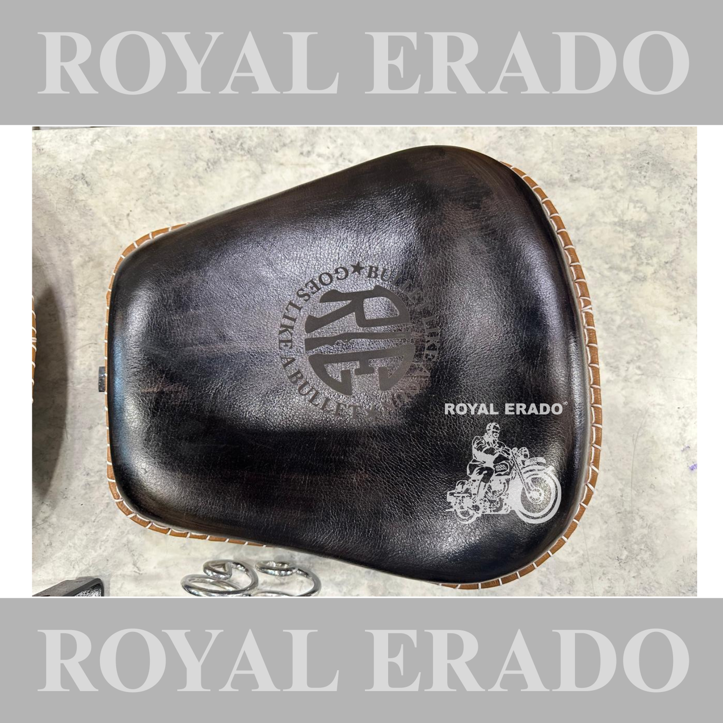 Royal Enfield leather seat for Reborn Classic Kabir sing style black seat with springs.