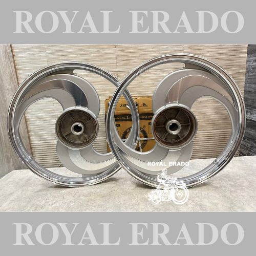 KINGWAY RACEBY S Design Broad S Big S CNC 2 Spoke Talwar Silver Alloy Wheel | For Splendor I3S N SPLENDOR PLUS N SPLENDOR PRO / hf deluxe / passion / passion pro / super splendor / hero Honda new model splendor (front 18” drum and rear 18” big drum)