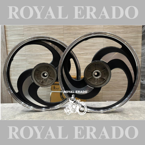 KINGWAY RACEBY S Design Broad S CNC 2 Spoke Talwar Black Alloy Wheel Set rear small drum brake | For Splendor old with small drum rear / SPLENDOR PLUS / splendor pro / super splendor / hf deluxe / hero Honda old model splendor ( front 18” & rear 18”)