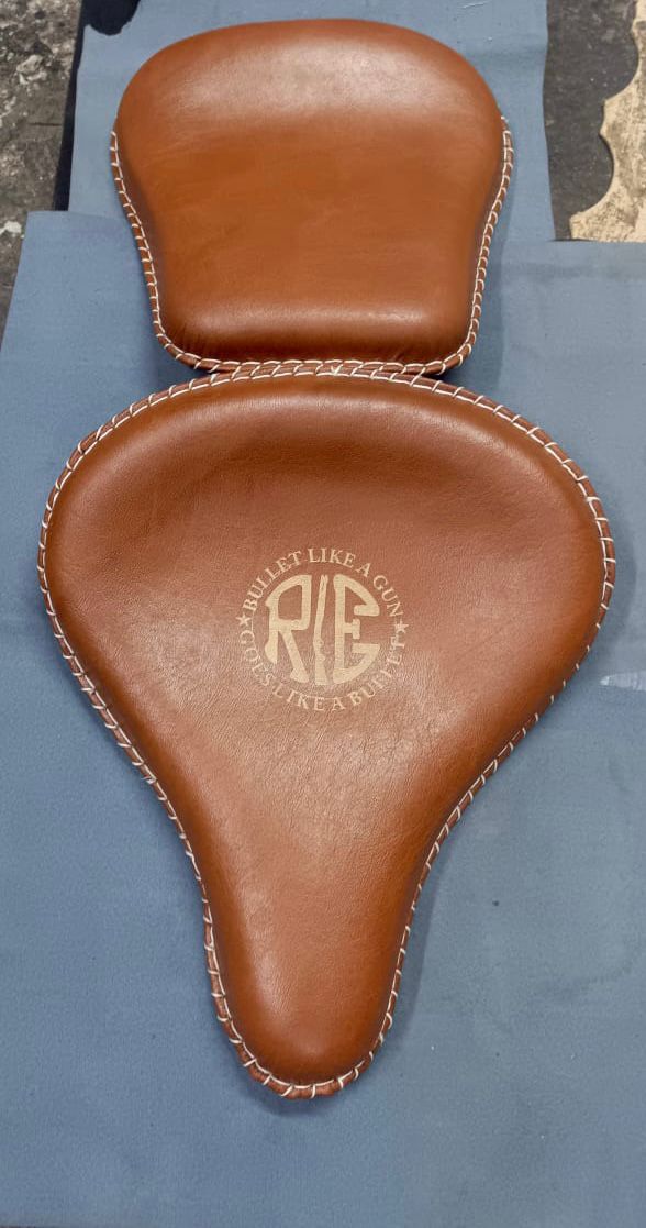 Kabir Singh seat leather Tan Brown Vintage style with spring ( ARJUN READDY SEAT ) for old Vintage G2 1962 bullet 350, Classic, Electra, and standard 350cc & 500cc, Reborn Classic