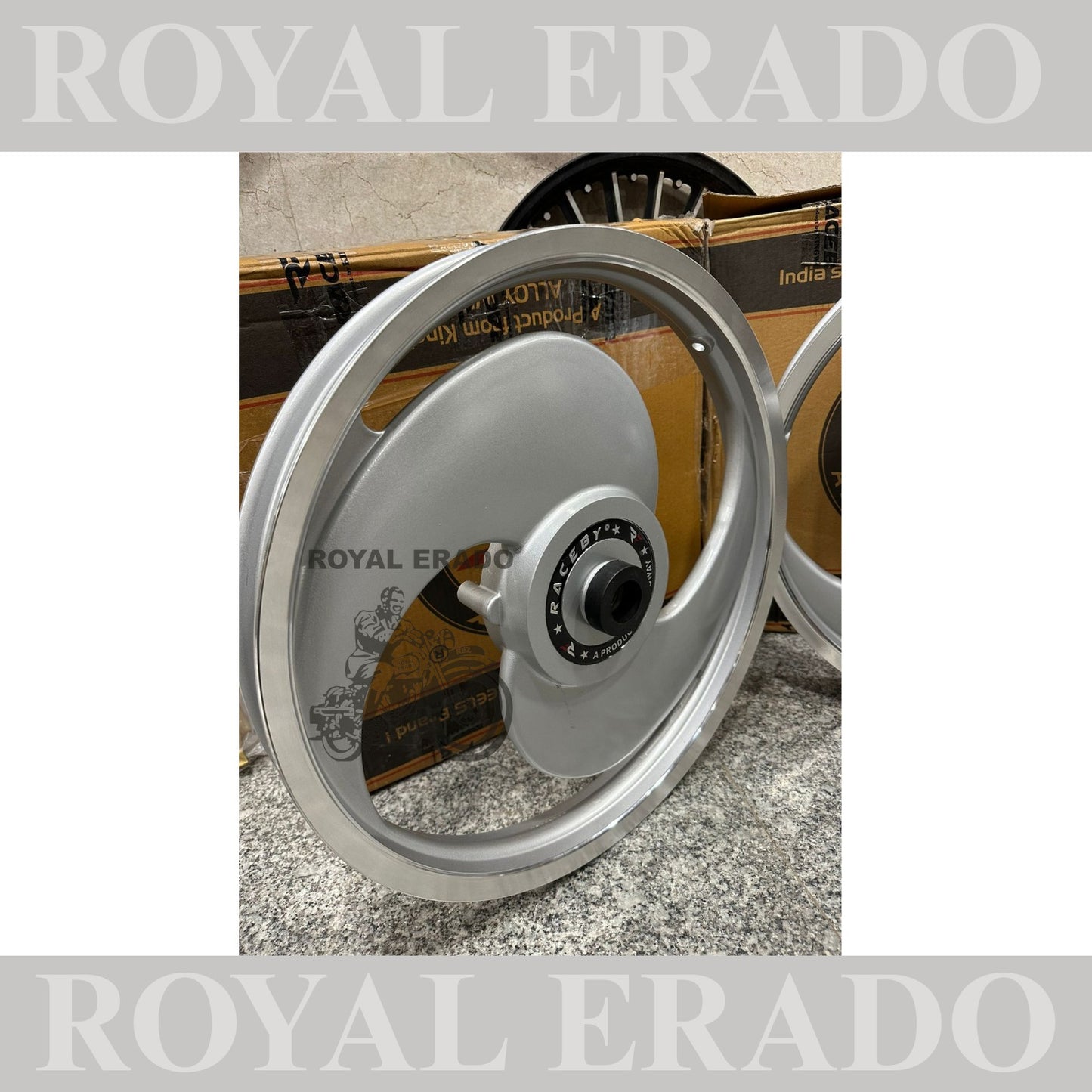 Kingway Raceby Royal Enfield Electra and Standard abs alloy wheel 2S 2 spoke big S broad S alloy wheel silver color ( front 19” disc rear 19” drum )