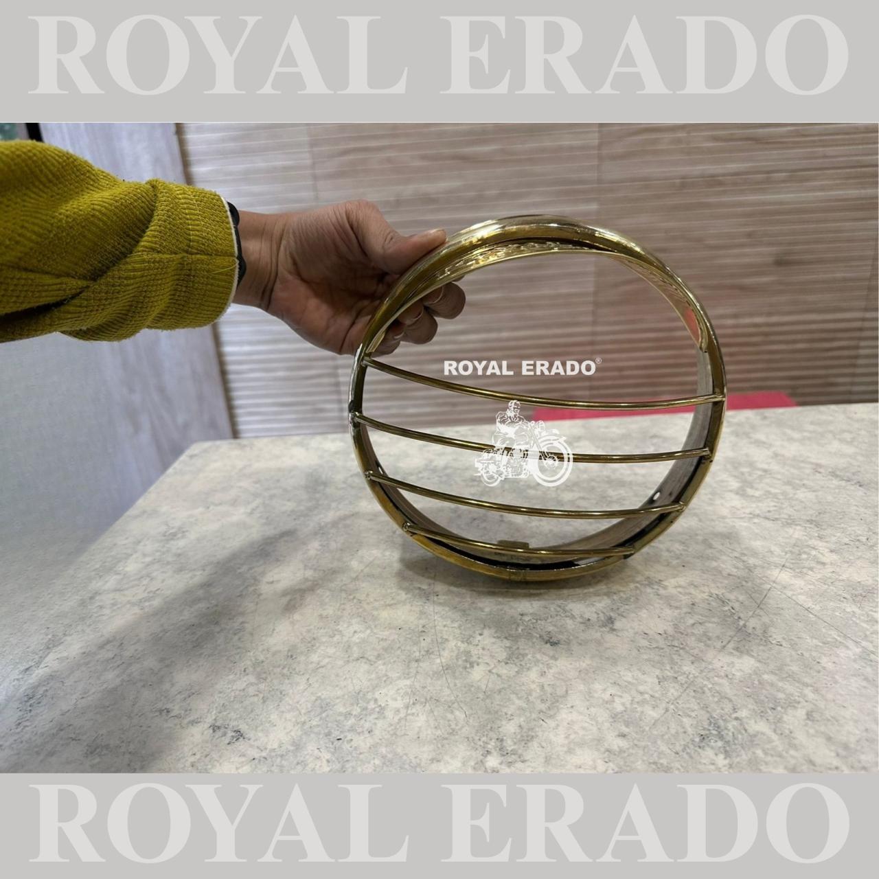 Vintage Brass Headlight Grill (Jalli) with Integrated Shade – For Royal Enfield G2 (1962), Standard, & Electra (Old Models)