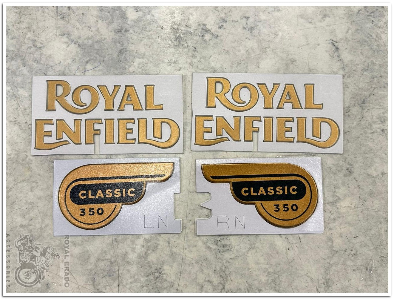Royal enfield classic electra standard tank and tool box sticker in golden classic 350 sticker