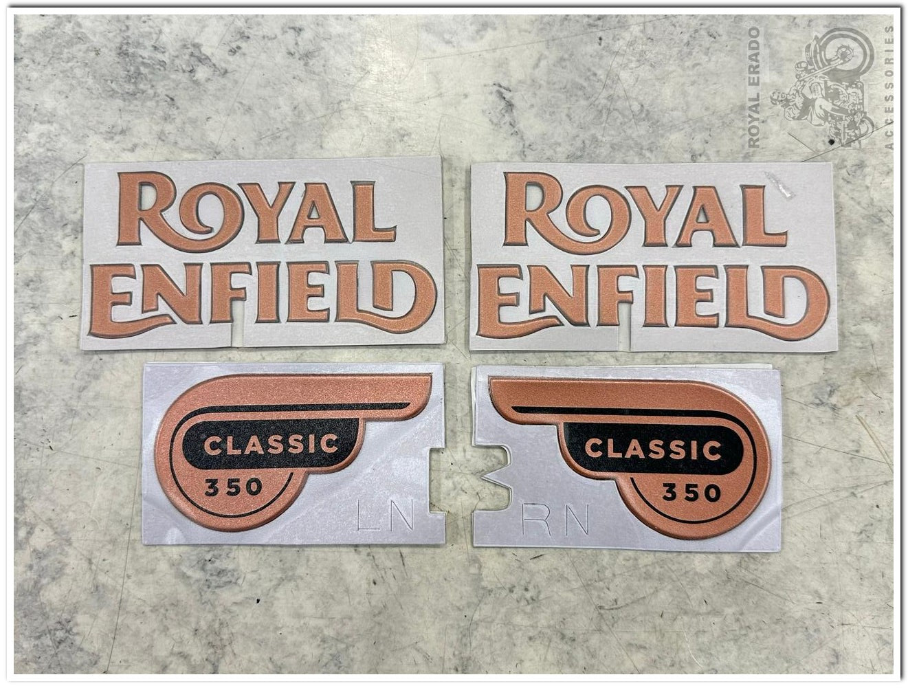 Royal enfield classic electra standard tank and tool box sticker in rose golden classic 350 sticker
