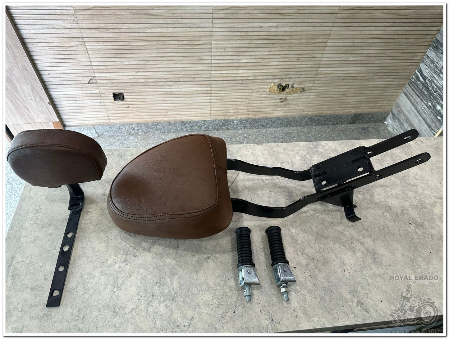 Jawa perak seat with rear backrest in brown with rear footrest