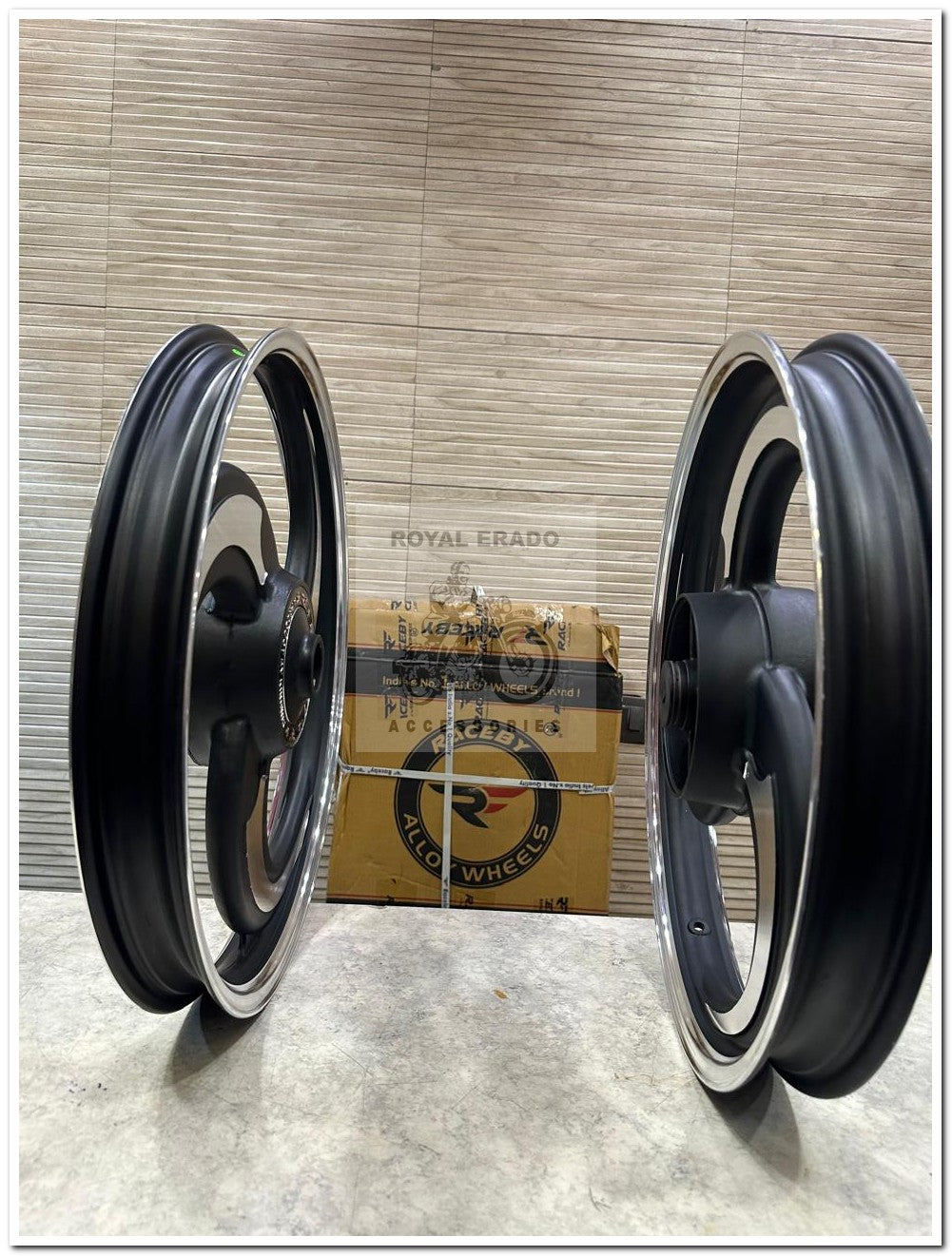 KINGWAY RACEBY 3 S Design 3S CNC 3 Spoke Talwar black Alloy Wheel | For Splendor I3S N SPLENDOR PLUS N SPLENDOR PRO / hf deluxe / passion / passion pro / super splendor / hero Honda new model splendor (front 18” drum and rear 18” big drum )