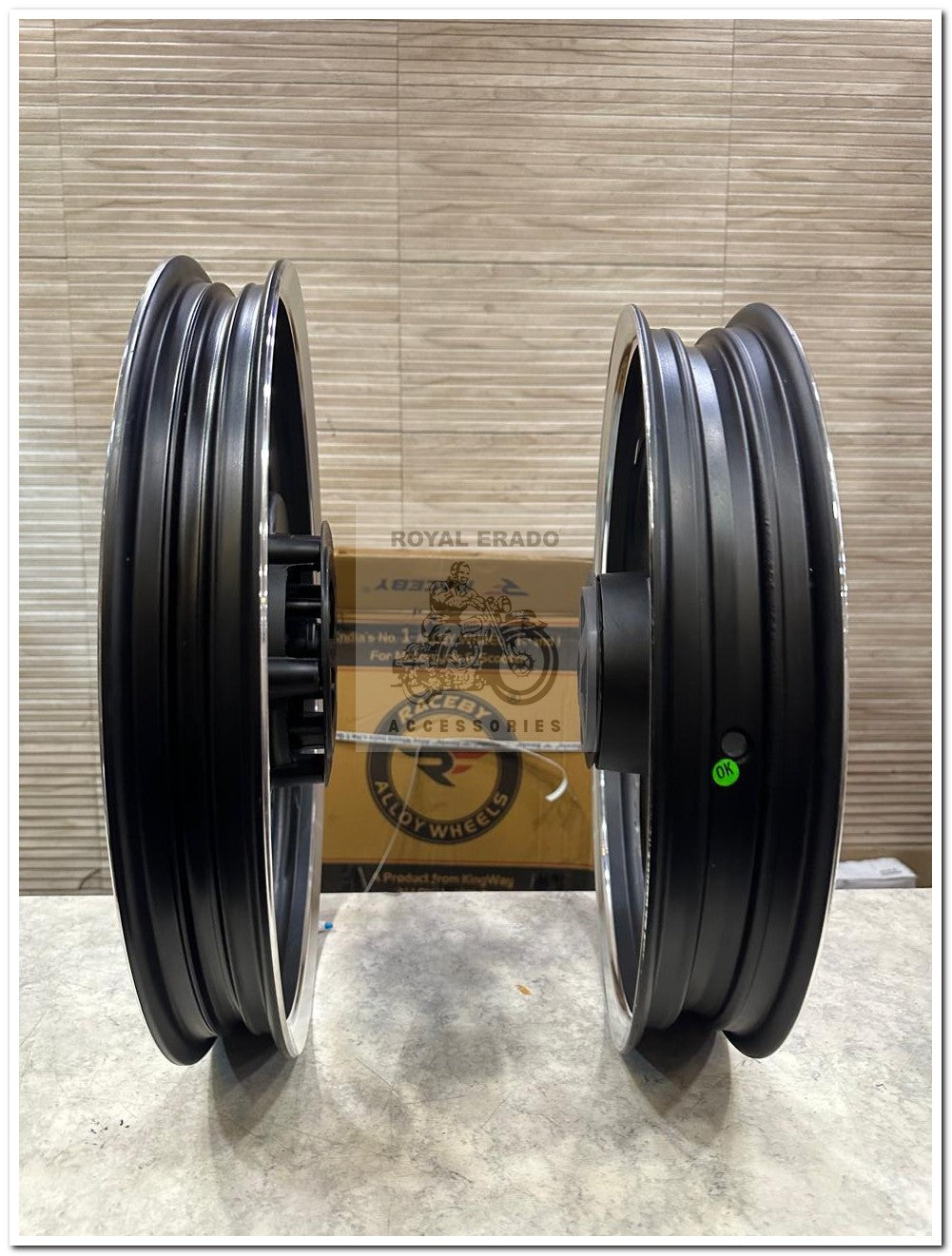 Raceby kingway big s Broad s 2s 2 spoke talwar design black alloy wheel for classic single disc front 19” disc & rear 18” drum