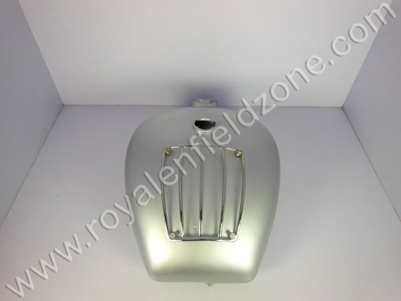 Royal Enfield silver tank with chrome grill in 13 to 14 liters for vintage G2 1962 old model Bullet 350 standard Classic ( BS3-BS4) Electra.