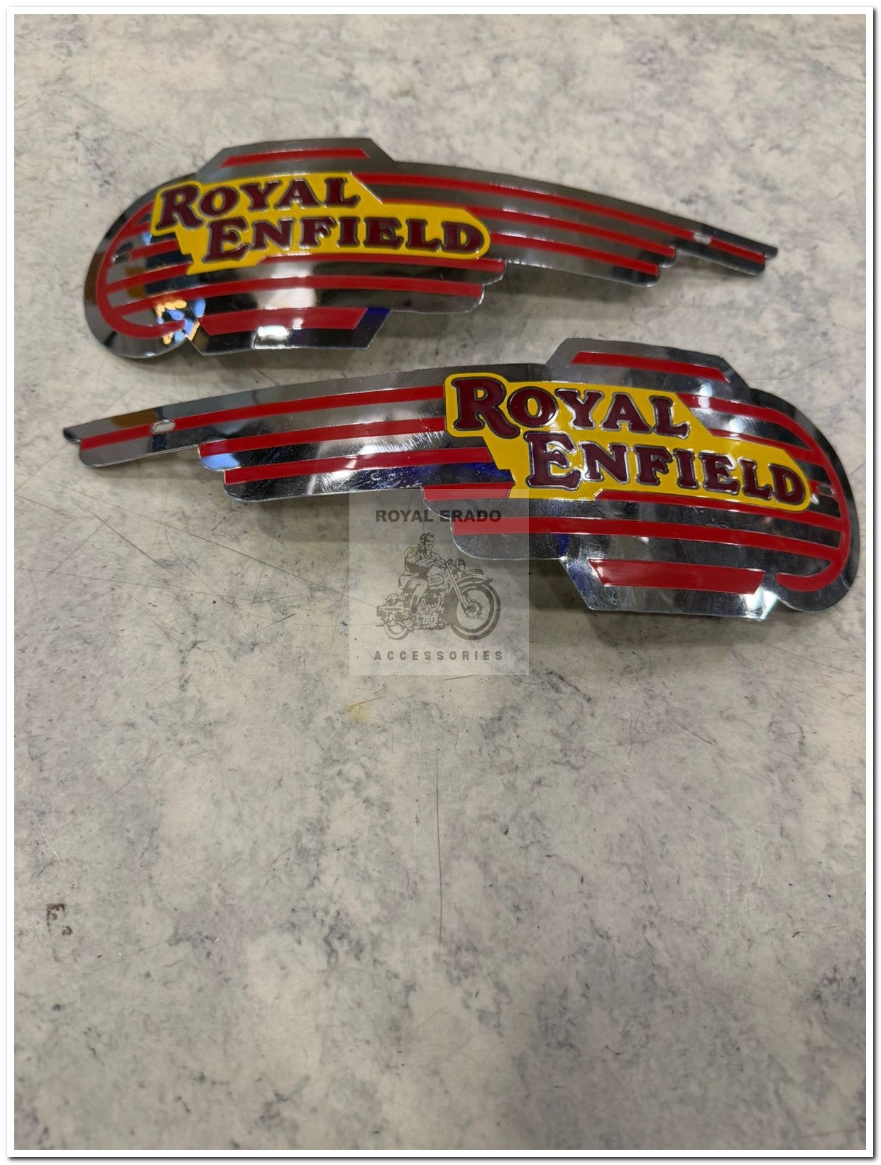 Royal Enfield vintage g2 1963 old model bullet 350 cast iron engine ci engine standard Electra classic tank monogram logo emblem brass chrome.