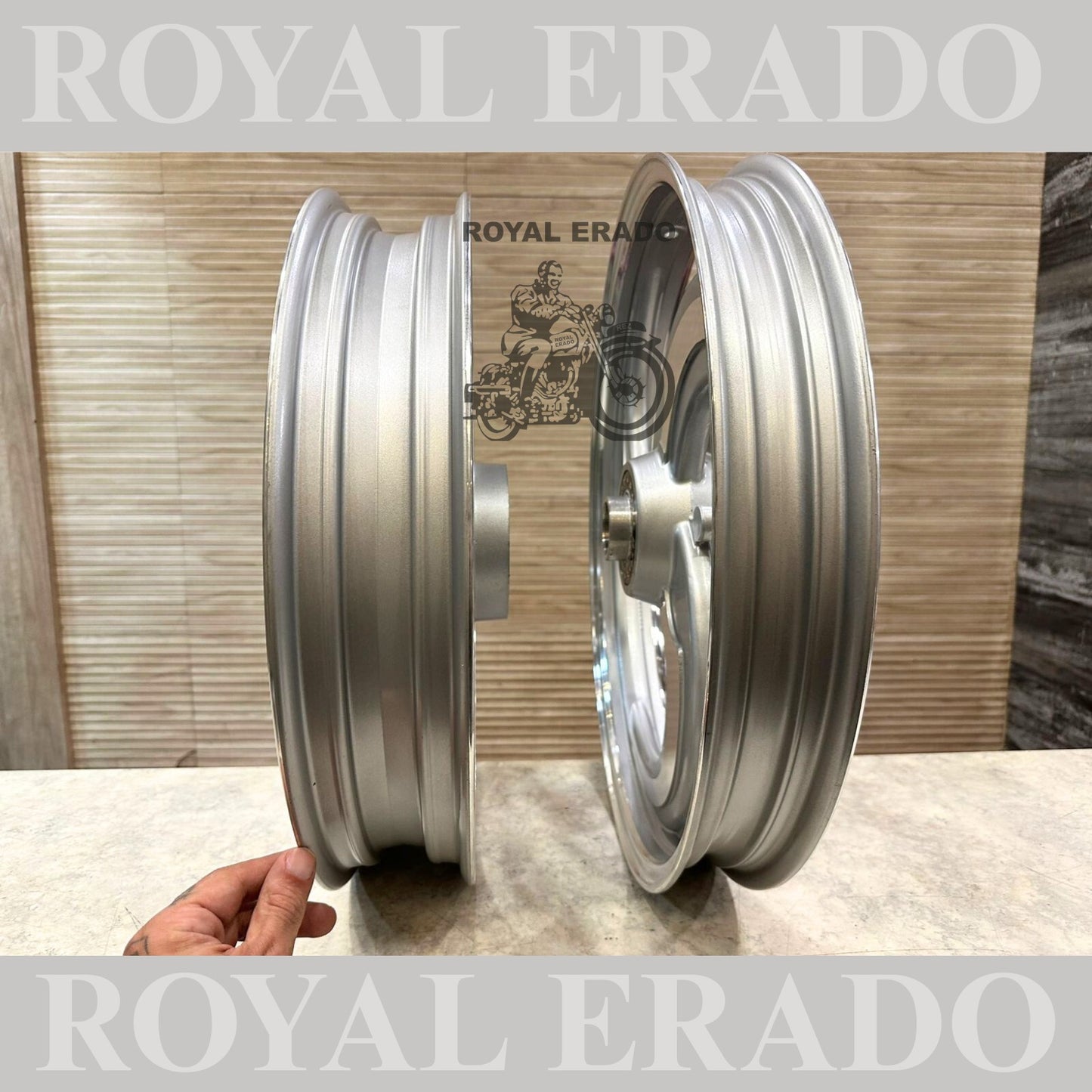 Kingway Raceby 3 spoke 3s talwar design cnc silver alloy wheel for Royal Enfield reborn classic and battalion new standard single disc after 2022 model (front 19” disc and rear 18” drum)