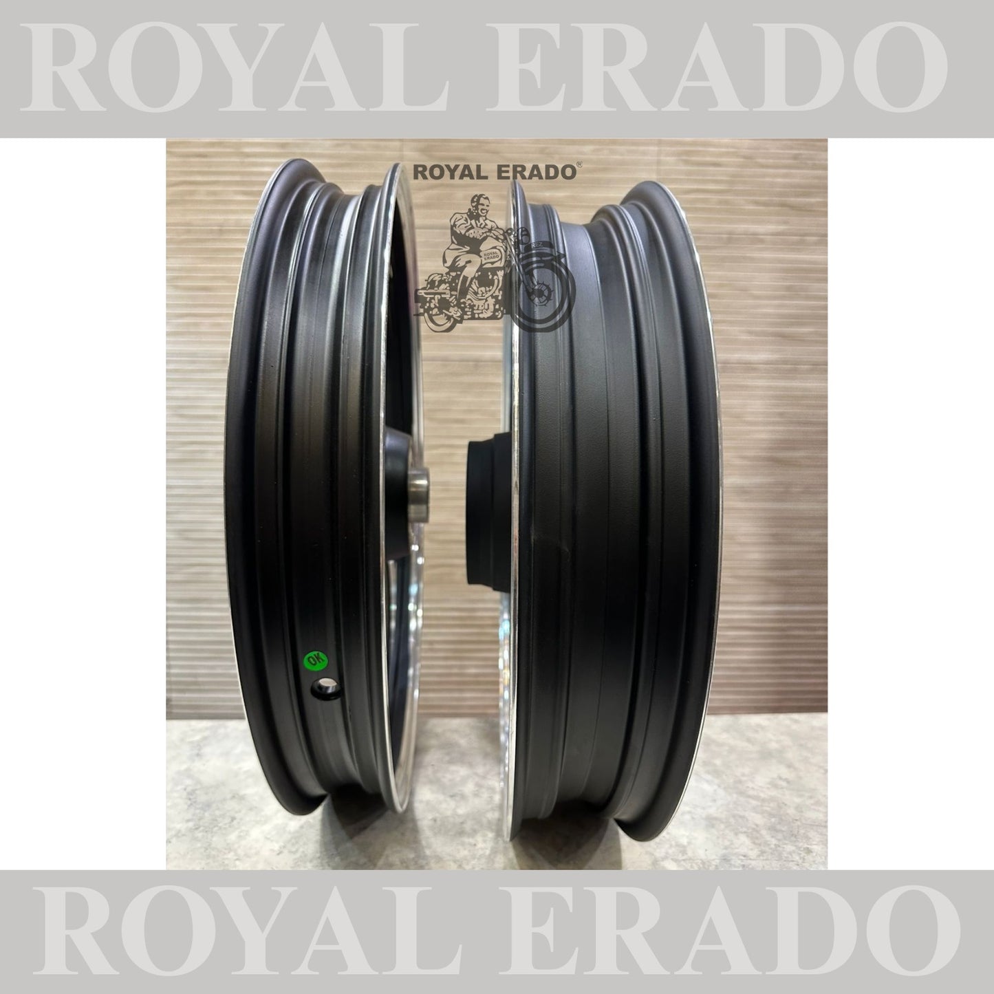 KINGWAY RACEBY 2 SPOKE 2S TALWAR Black CNC Alloy wheel for Royal Enfield reborn classic double disc and new standard battalion after 2022 model ( front 19” disc & rear disc 18” )