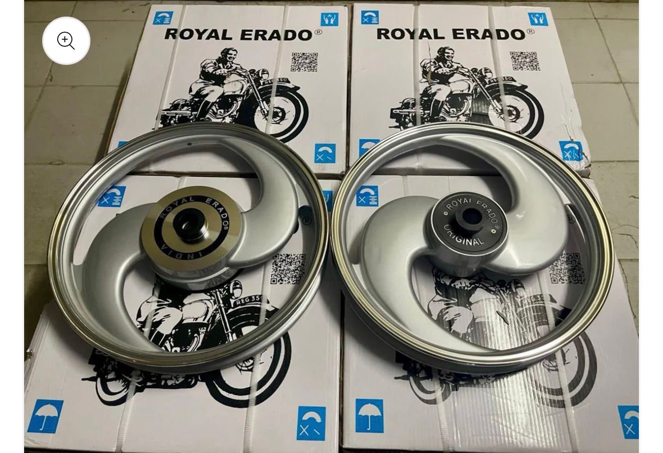 Royal erado Imported 2S or 2 SPOKE SILVER imported alloy wheel for standard big drum after 2010 model (front 19” drum and rear 19” drum)