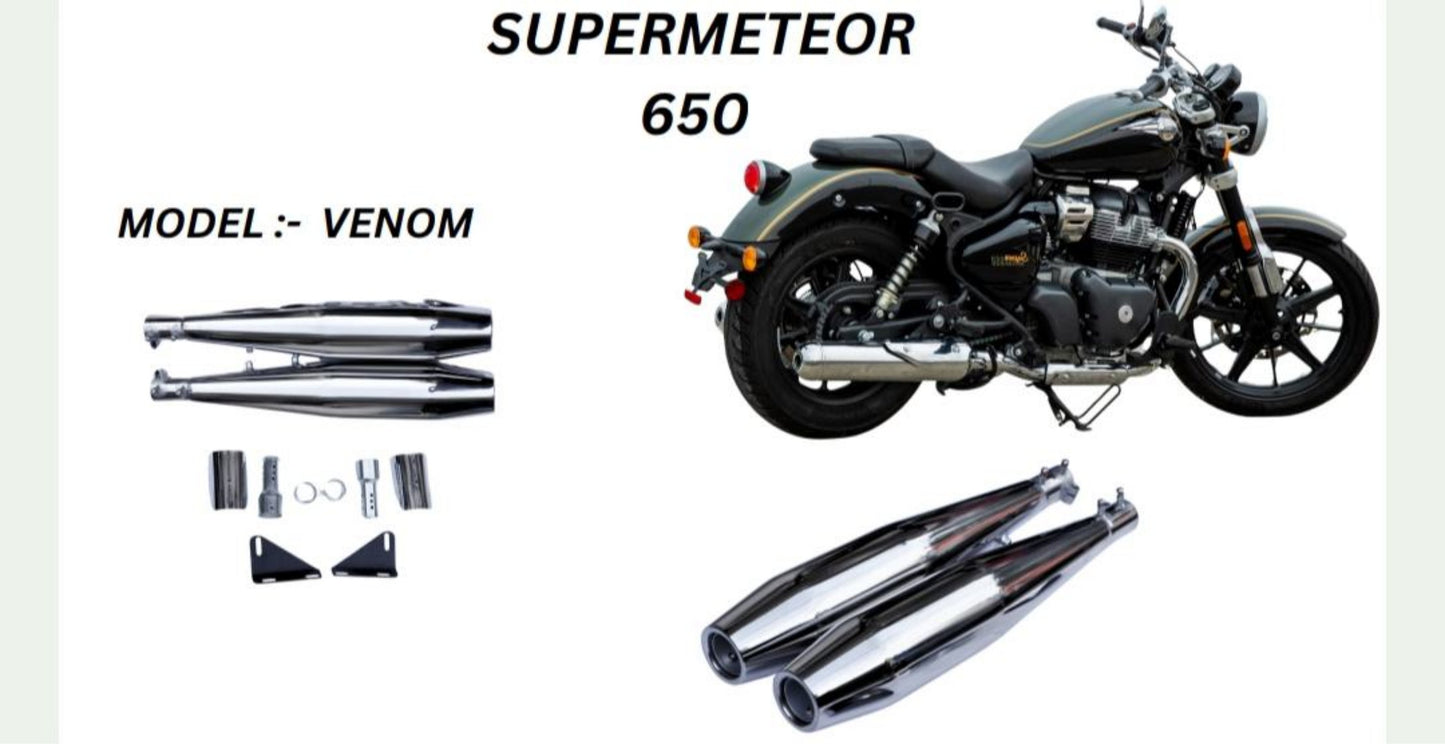 Venom Performance exhaust Stainless steel silencer with DB killer D.B killer in chrome for Super Meteor 650