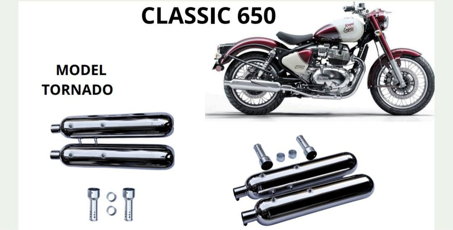 Tornado Performance exhaust Stainless steel silencer with DB killer D.B killer in chrome for Classic 650