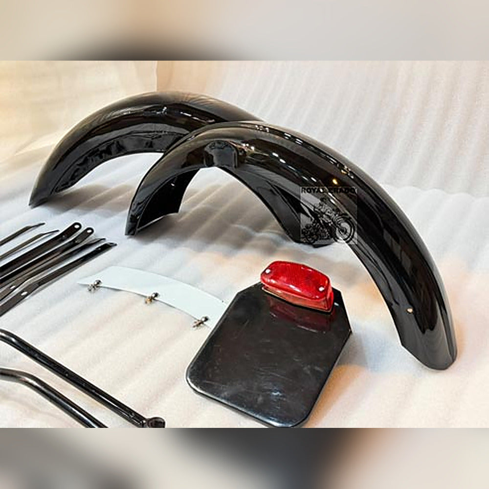 Royal Enfield Front And Rear G2 1962 Model Black Painted Mudguard With Stays & Front, Rear Number Plate For Classic Electra Standard