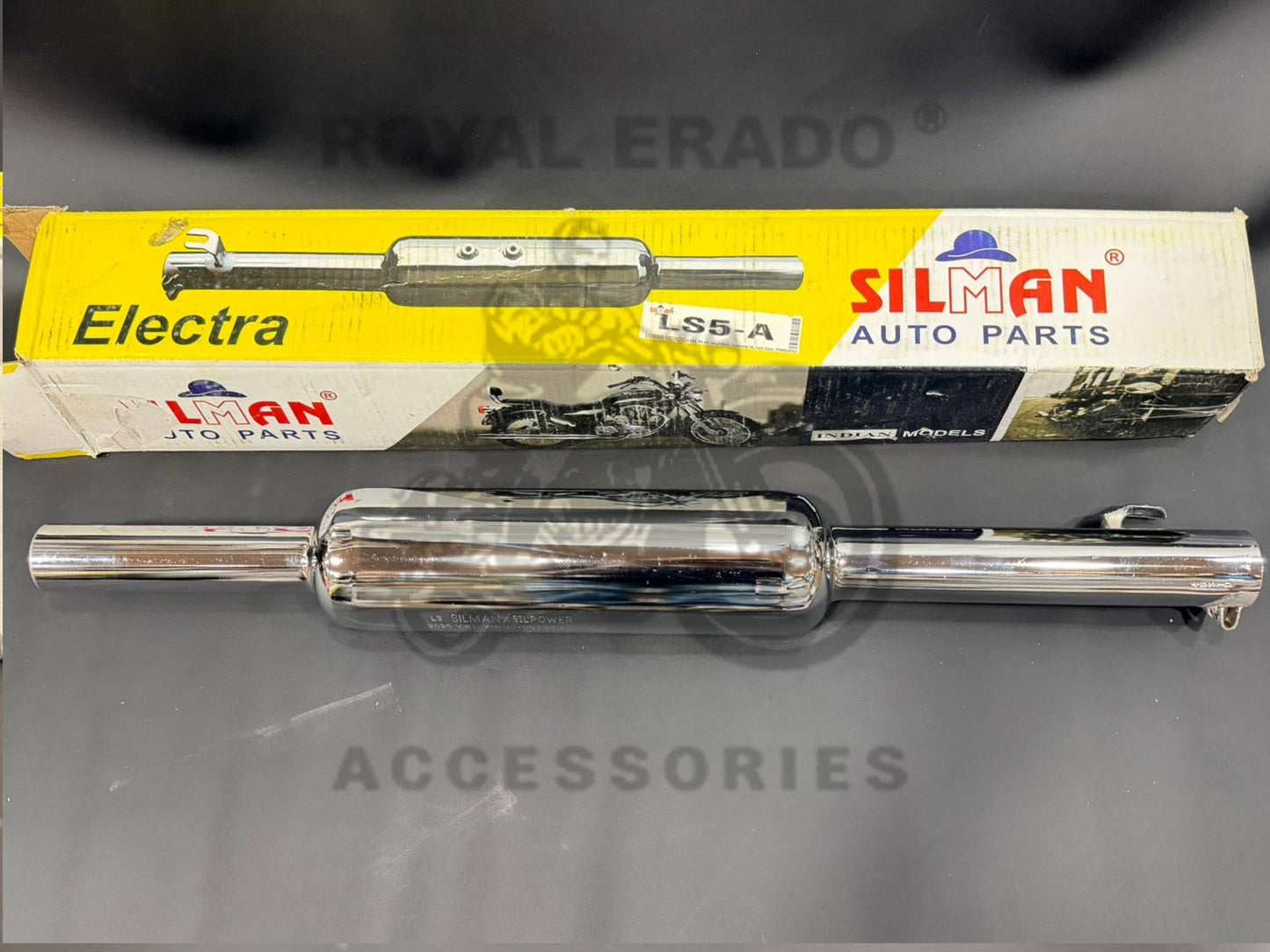 Silman Company Indore Silencer Medium Sound With Filter Baffle Chrome Exhaust For Royal Enfield Short Bend Pipe CI Engine Standard Electra
